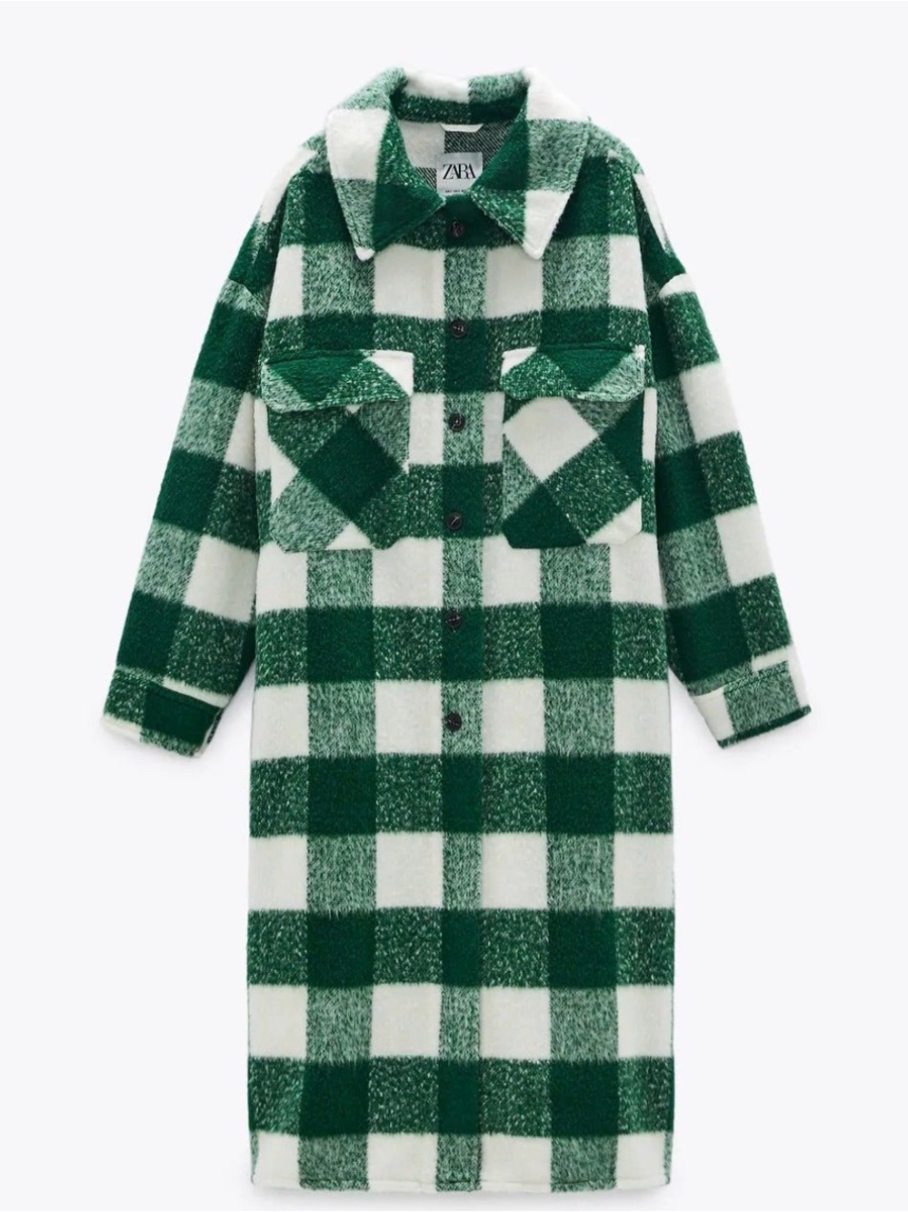 Zara Green and White Buffalo Check Long Shacket - Picture 4 of 14